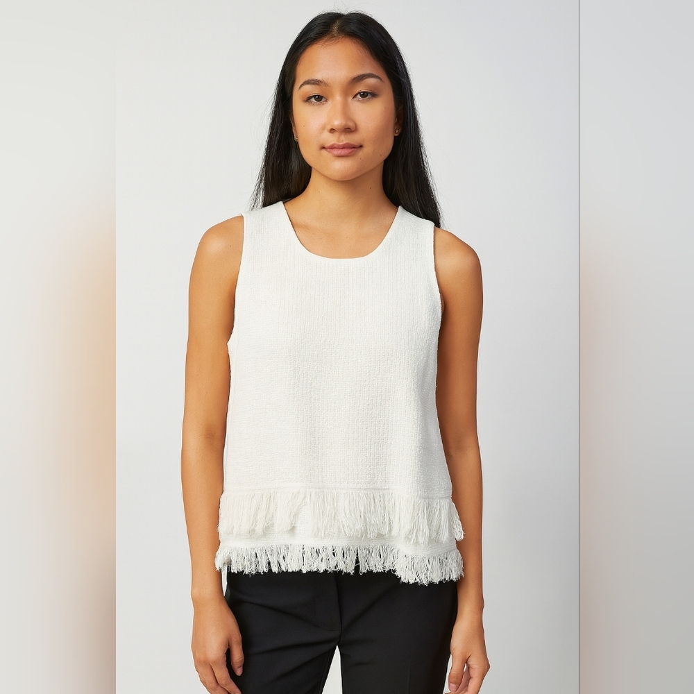 Mudpie Fringe White Tank Lined Size Large‎ Western Country Rodeo New